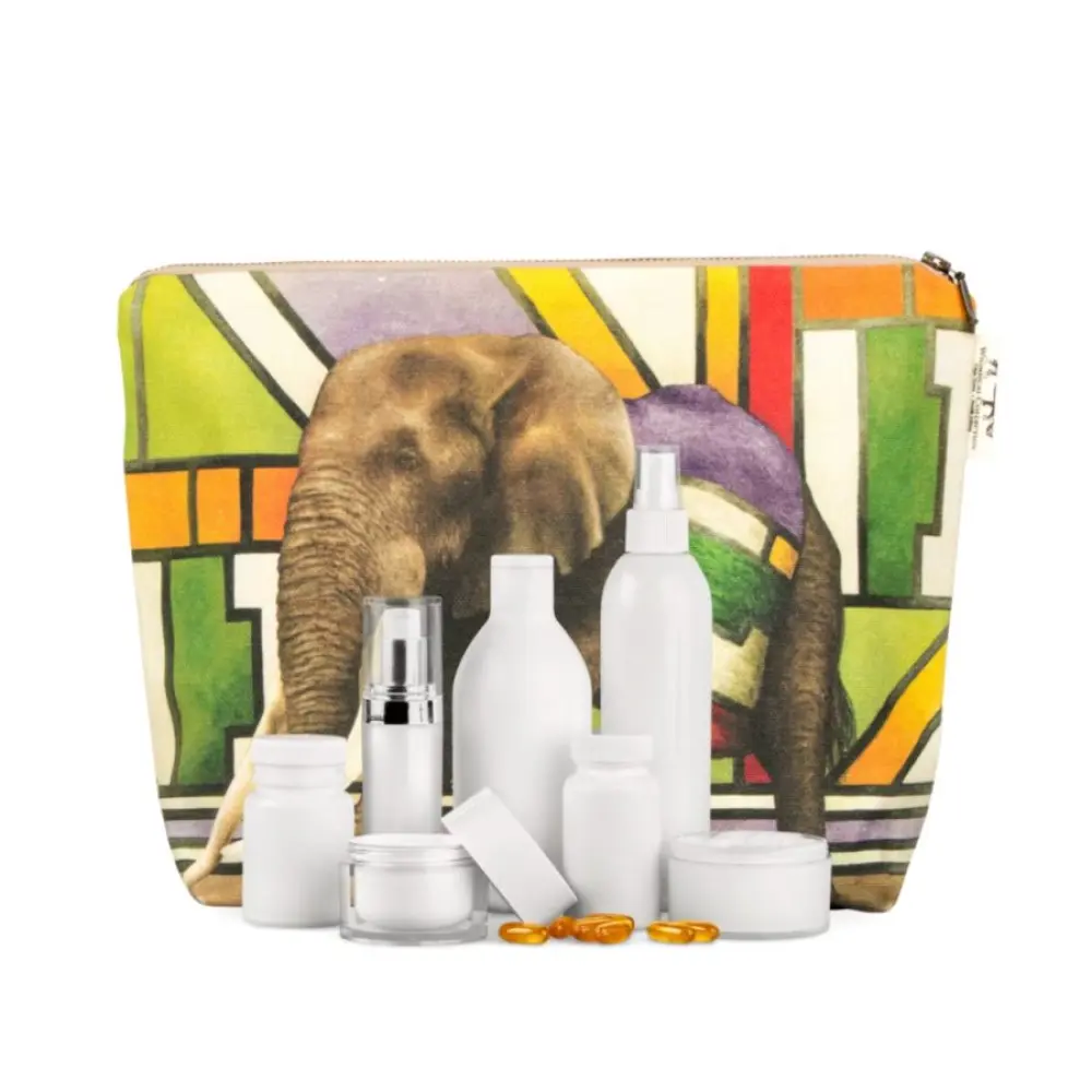 Mzansi-Trading-Canvas-Waschtasche-NDEBELE-ELEPHANT-Whimsical-Collection-mit-Produkt