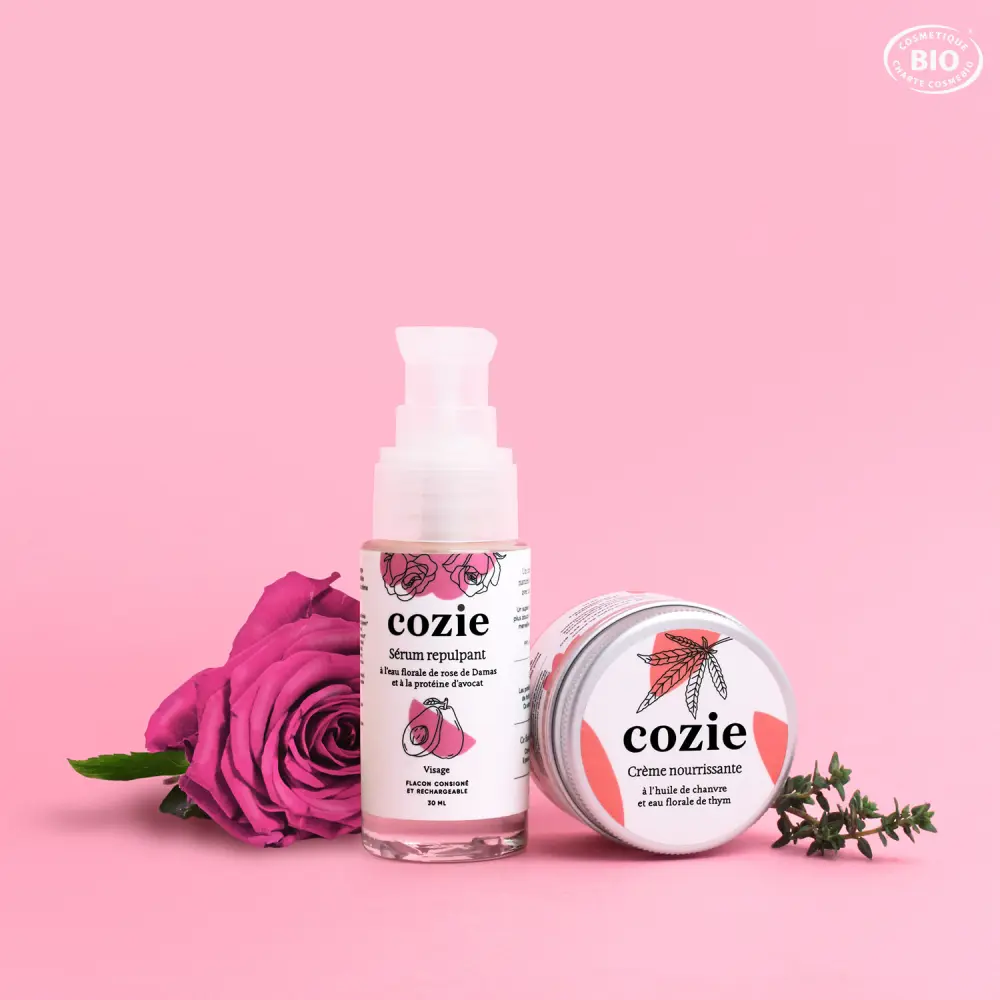 Duo-selflove-cozie-rose-de-damas-huile-de-chanvre-et-eau-florale-de-thym