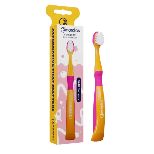 Brosse à dents écologique pour enfants de 3+ ans - 9240 poils, jaune
