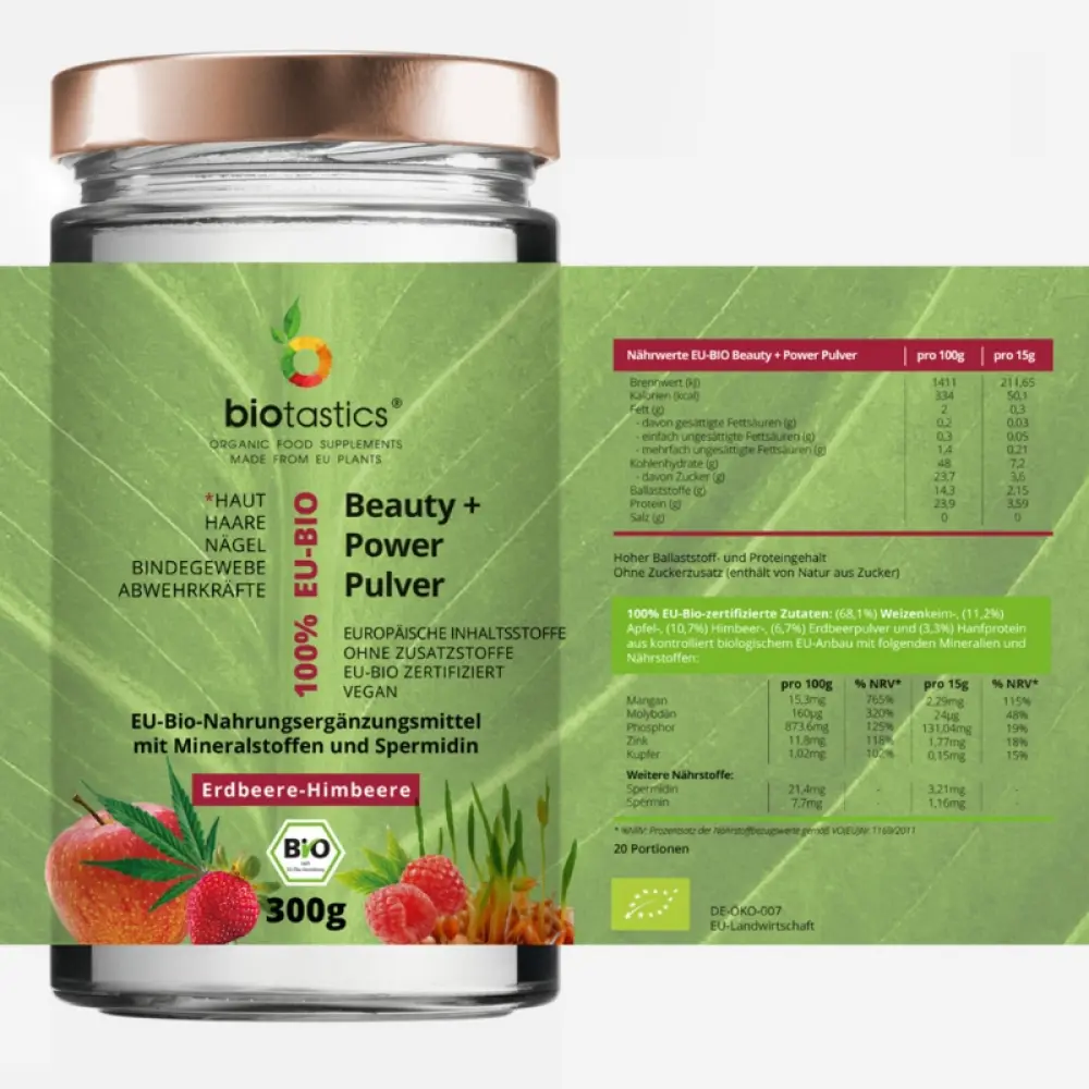 Bio Spermidin plus Superfood-Antioxidantien-Beauty+Power Pulver-Etikett-rechte Seite (1)