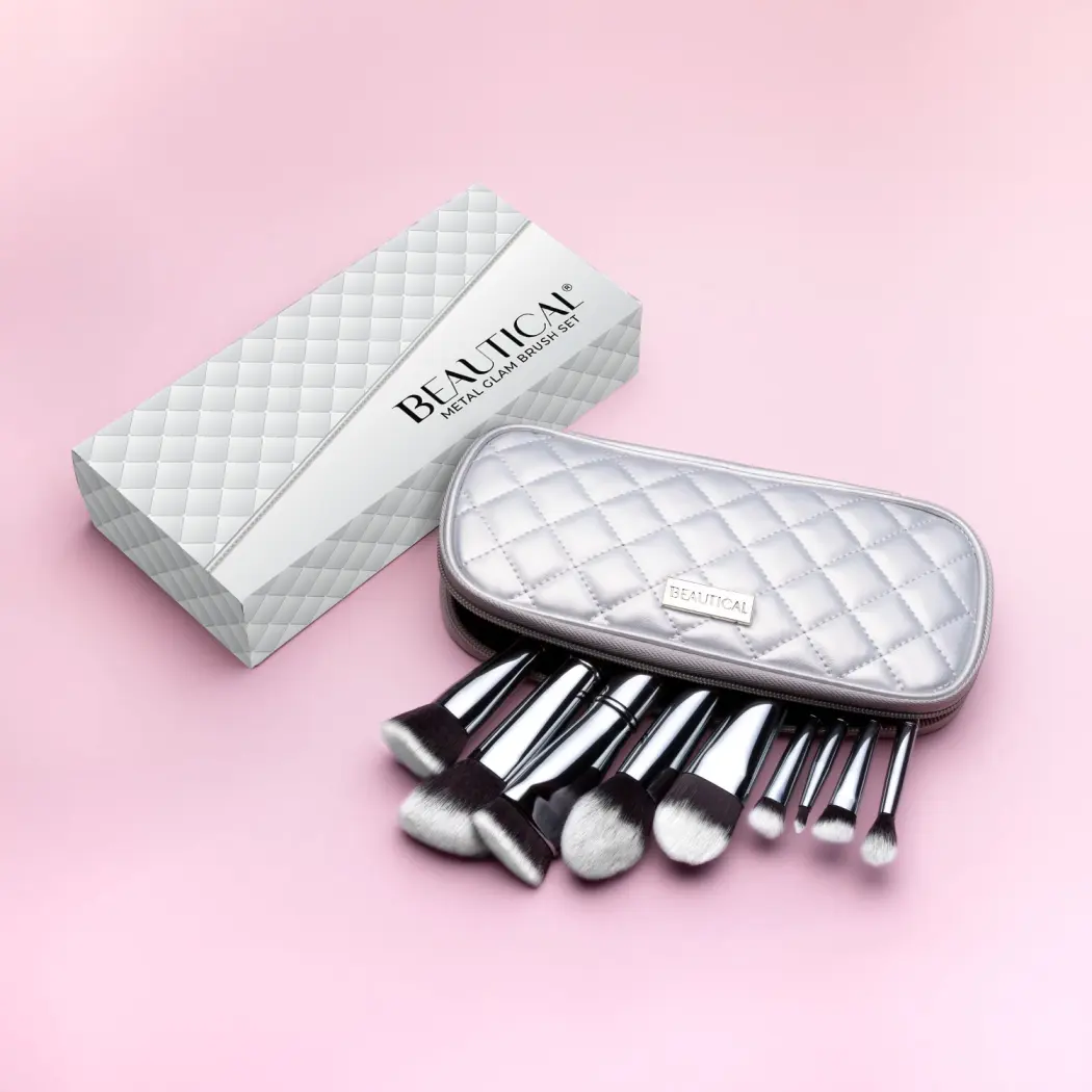 BEAUTICAL METAL GLAM Brush Set_box, brushes, pouch 1