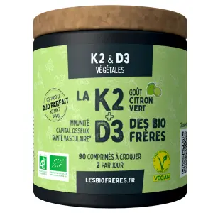 Vitamine K2 + D3 Citron Vert Bio - K2+D3 - 90 comprimés à croquer