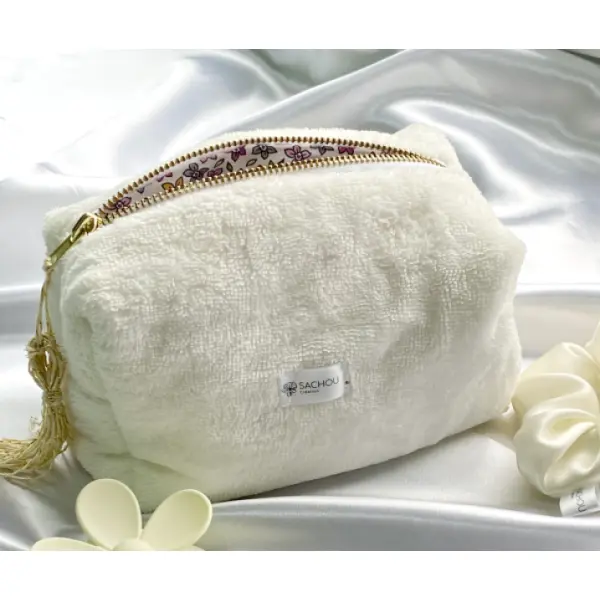 Trousse de toilette en éponge de bambou  - Blanc