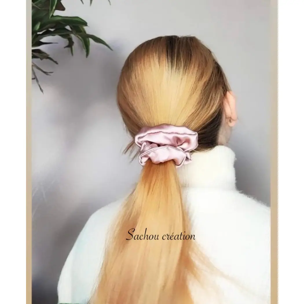 Chouchou en soie de mûrier rose poudré — Sachou Création