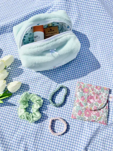 Trousse de toilette en éponge de bambou - pièces, Vert d'eau