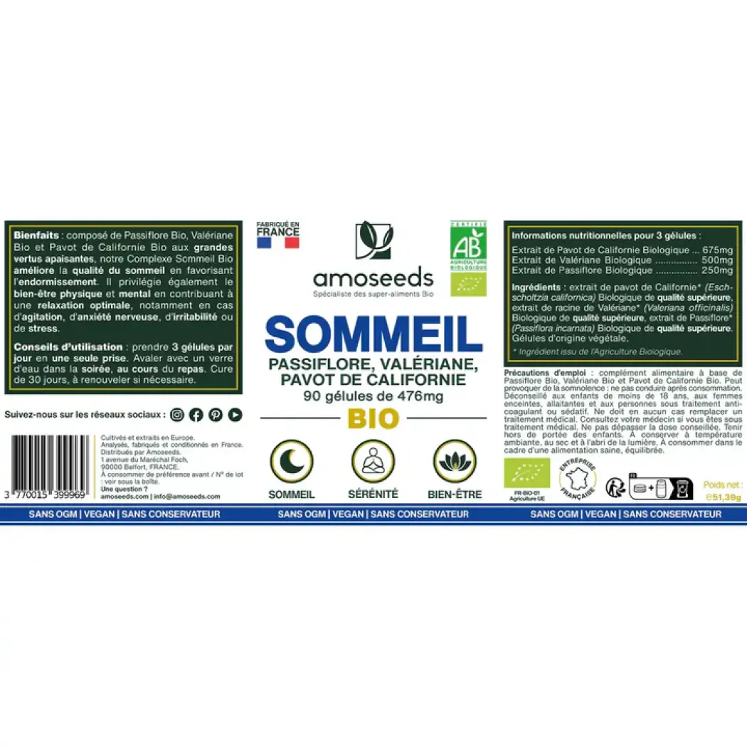 Complexe Sommeil Bio - Passiflore, Valériane & Pavot de Californie — Amoseeds