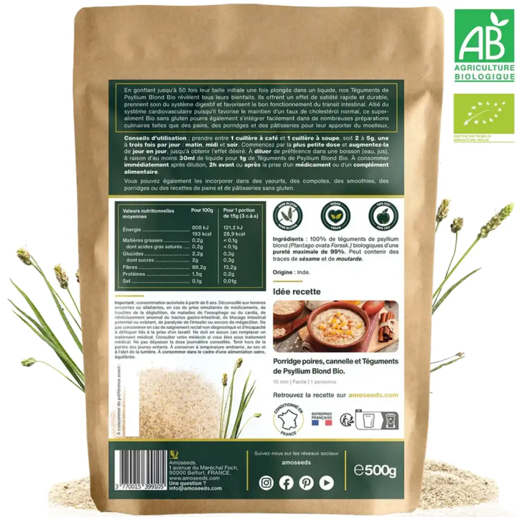Psyllium Blond Bio - Téguments purs à 99% - 500 g — Amoseeds