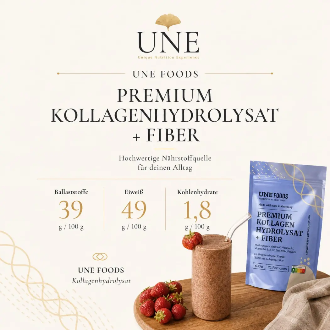 Kollagen mit Ballaststoffen Schoko – Premium 3-in-1 Beauty-Booster von innen, 630 g — UNE Foods
