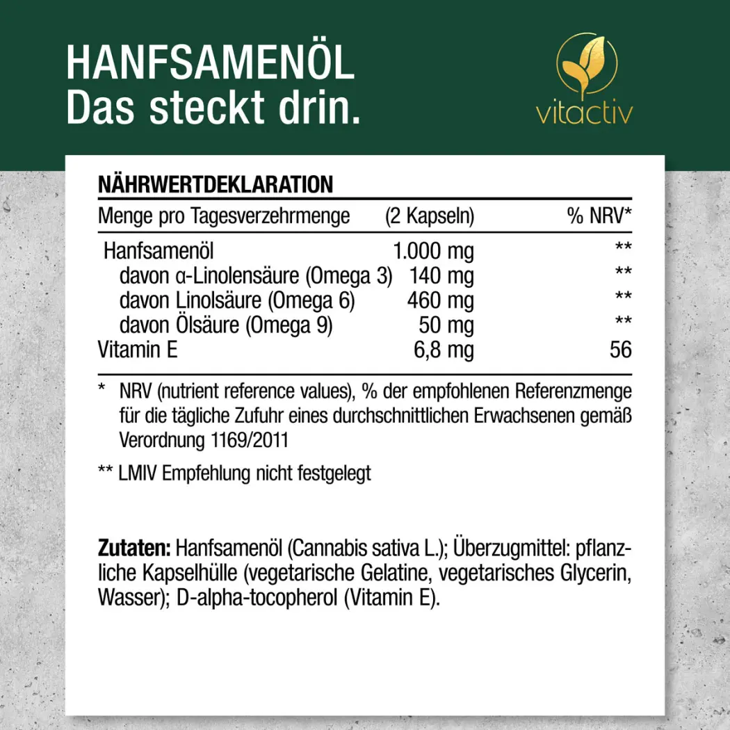 Vitactiv HANFSAMENÖL Kapseln + Vitamin E — Green Future E-Commerce GmbH