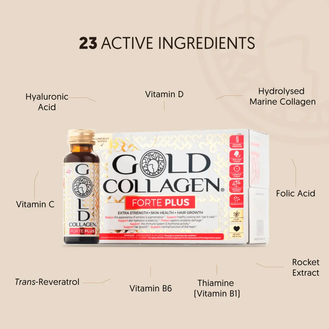 Gold Collagen Forte Plus - 8.000 mg Collagène, Acide Hyaluronic, Vitamine C - 23 ingrédients actifs — Gold Collagen