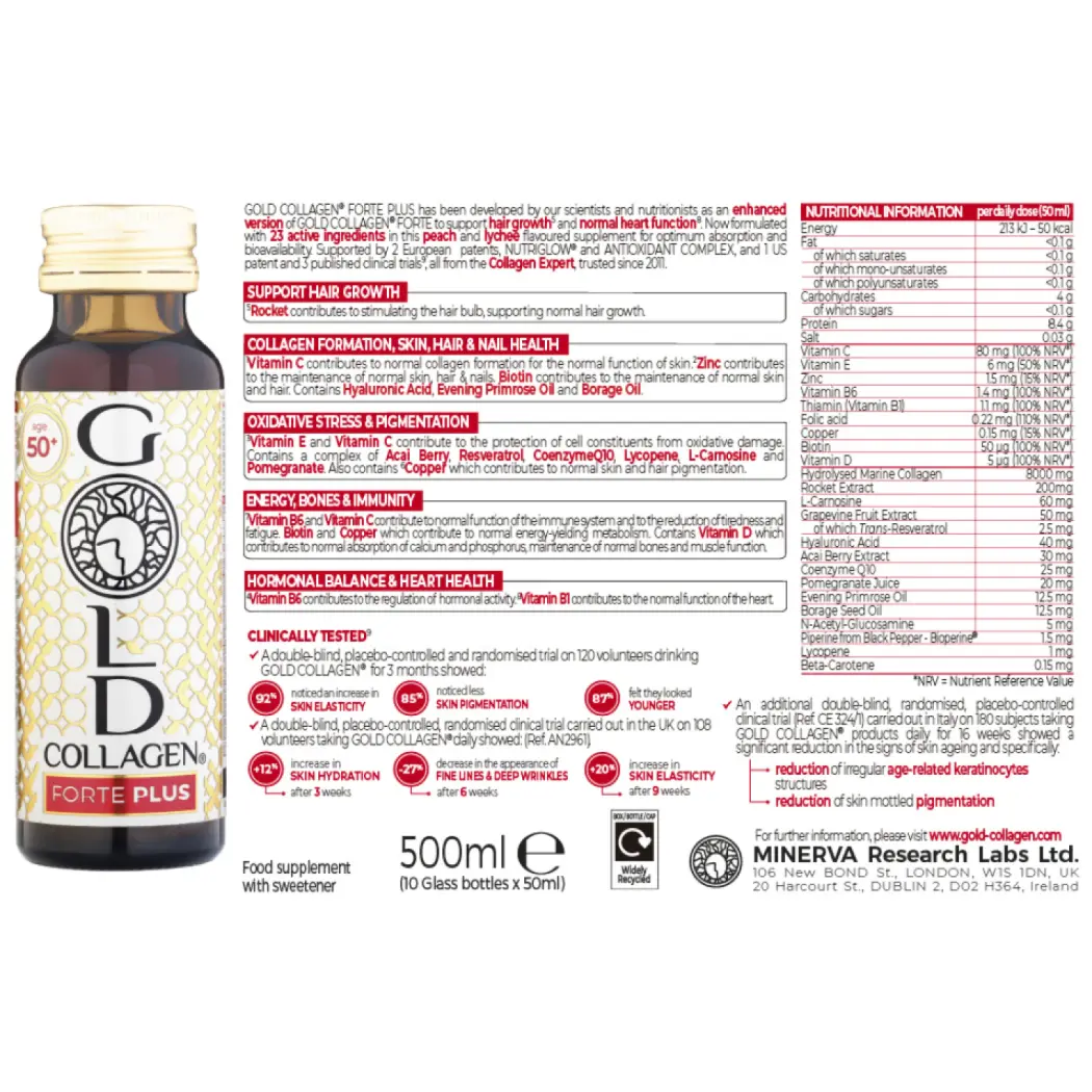 Gold Collagen Forte Plus - 8.000 mg Collagène, Acide Hyaluronic, Vitamine C - 23 ingrédients actifs — Gold Collagen