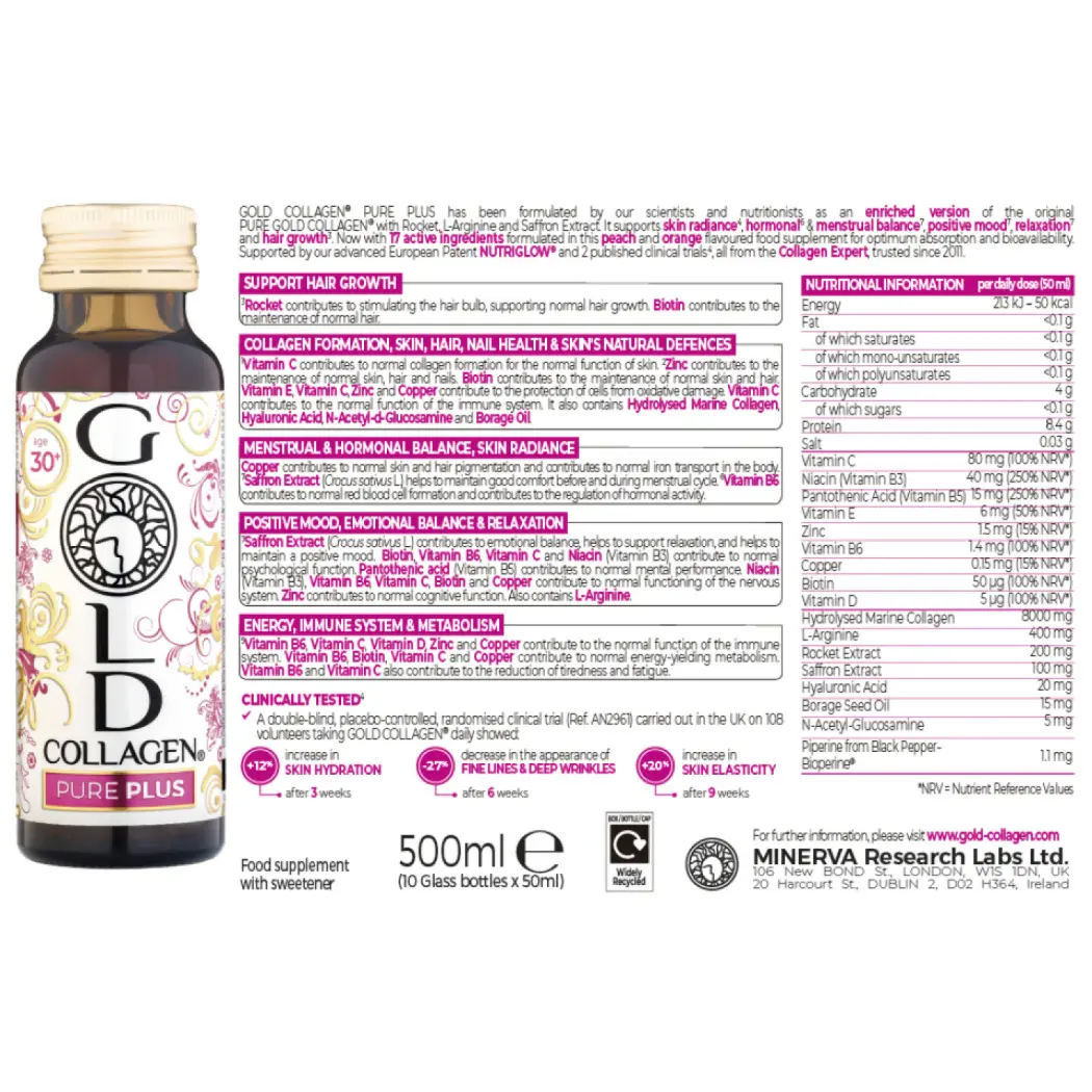 Gold Collagen Pure Plus - 8.000 mg Collagène, Acide Hyaluronic, Vitamine C - 17 ingrédients actifs — Gold Collagen