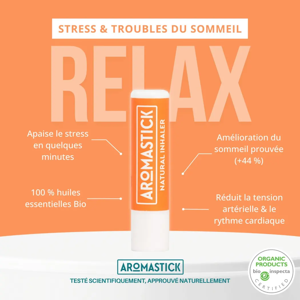 Aromastick Stick Inhaleur Relax 100% Bio - Huiles Essentielles Anti-Stress pour Détente, Relaxation et Sommeil Réparateur — BioDiff