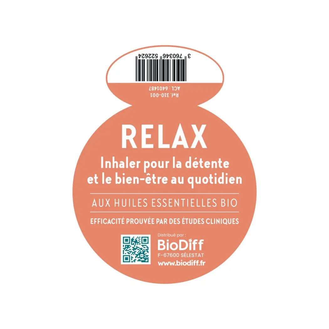 Aromastick Stick Inhaleur Relax 100% Bio - Huiles Essentielles Anti-Stress pour Détente, Relaxation et Sommeil Réparateur — BioDiff