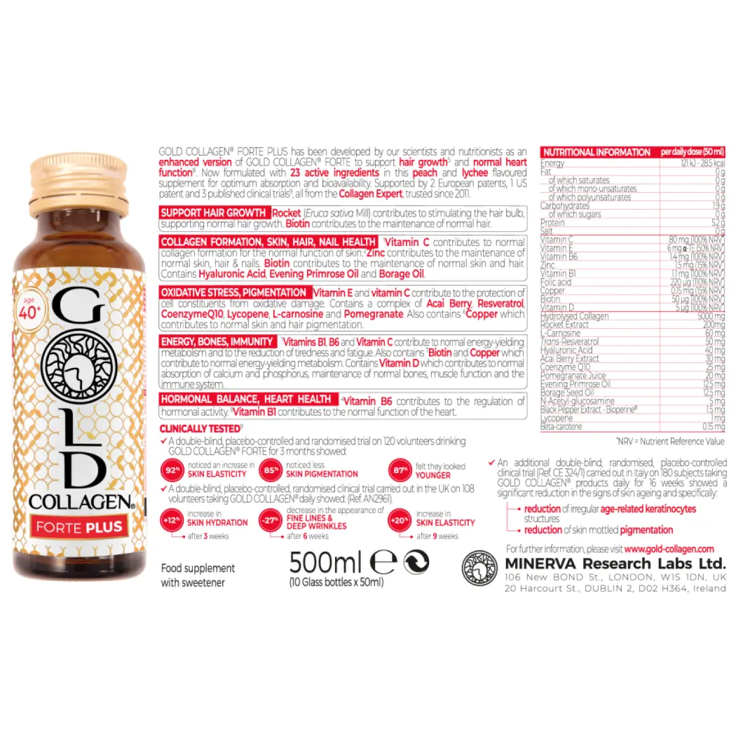 Gold Collagen Forte - 5.000 mg Collagène, Acide Hyaluronic, Vitamine C - 20 ingrédients actifs - Notre bestseller — Gold Collagen