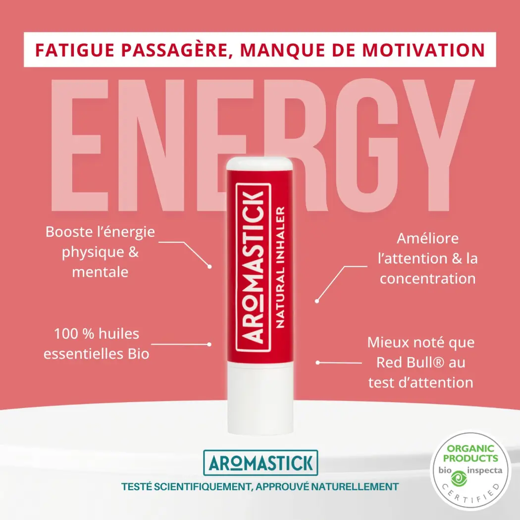 Aromastick Stick Inhaleur Energy 100% Bio - Huiles Essentielles Coup de Boost pour Concentration et Performance — BioDiff