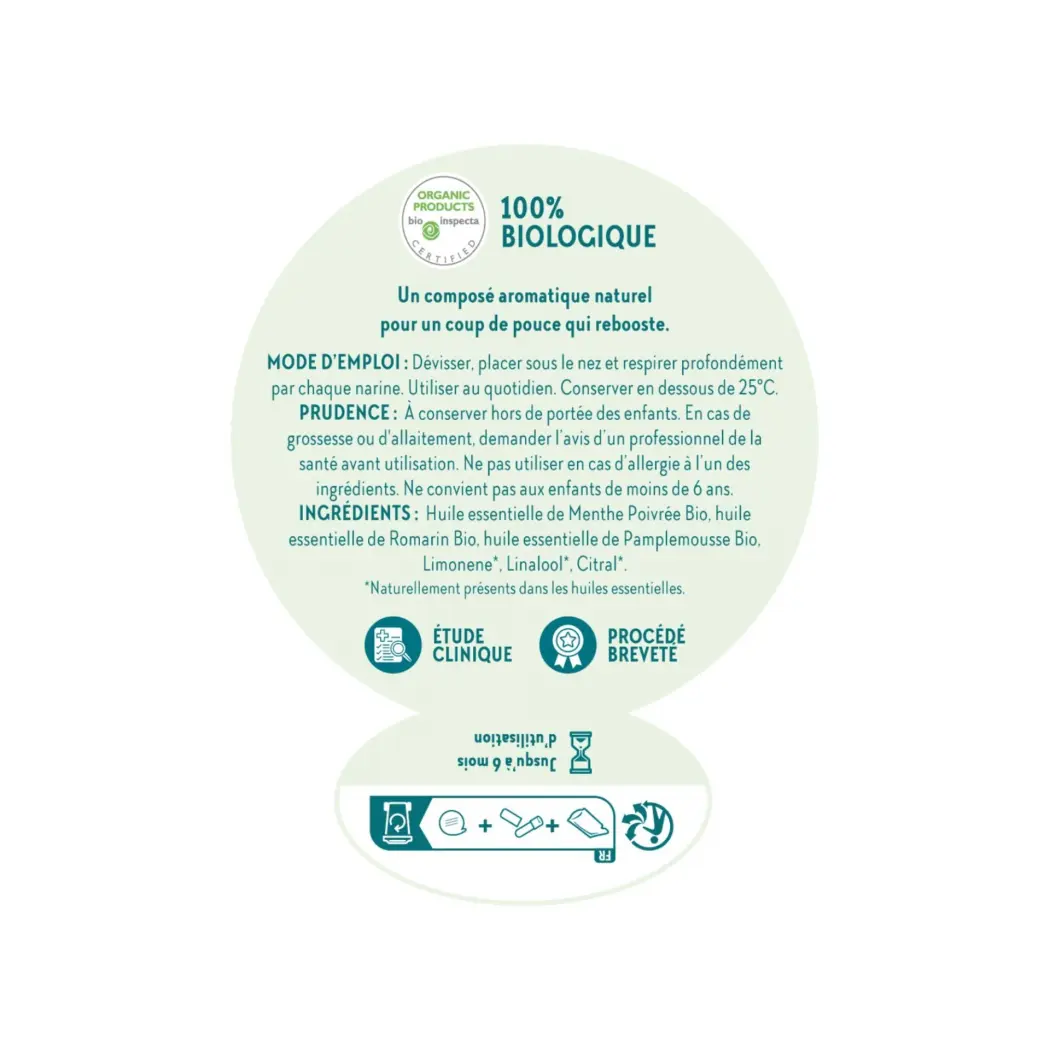 Aromastick Stick Inhaleur Energy 100% Bio - Huiles Essentielles Coup de Boost pour Concentration et Performance — BioDiff