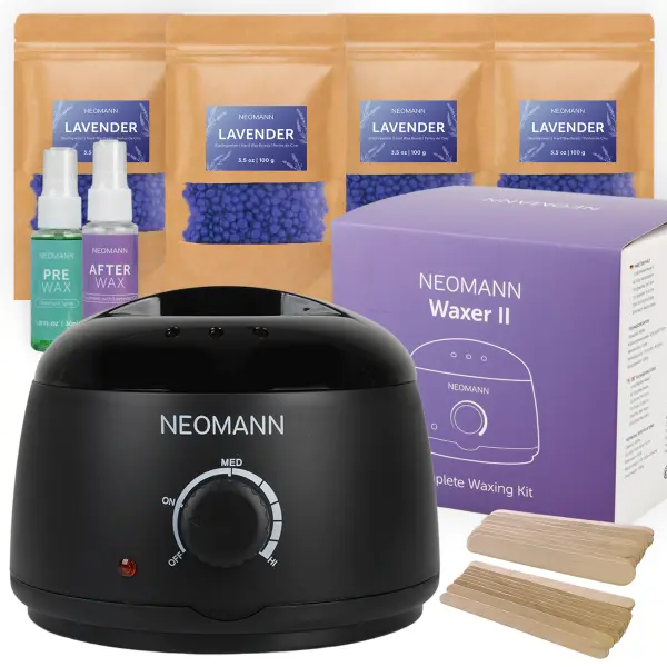 NEOMANN Coffret Waxer II LAV - Kit d'Épilation Complet (Chauffe-Cire, 400g Cire Lavande & Soins Pré/Post)