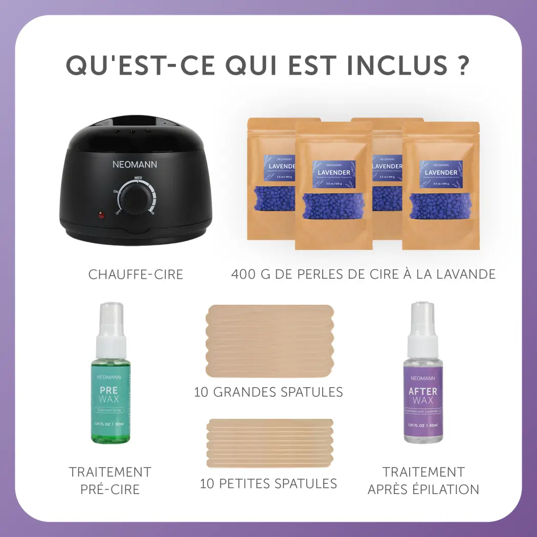 NEOMANN Coffret Waxer II LAV - Kit d'Épilation Complet (Chauffe-Cire, 400g Cire Lavande & Soins Pré/Post) — NEOMANN