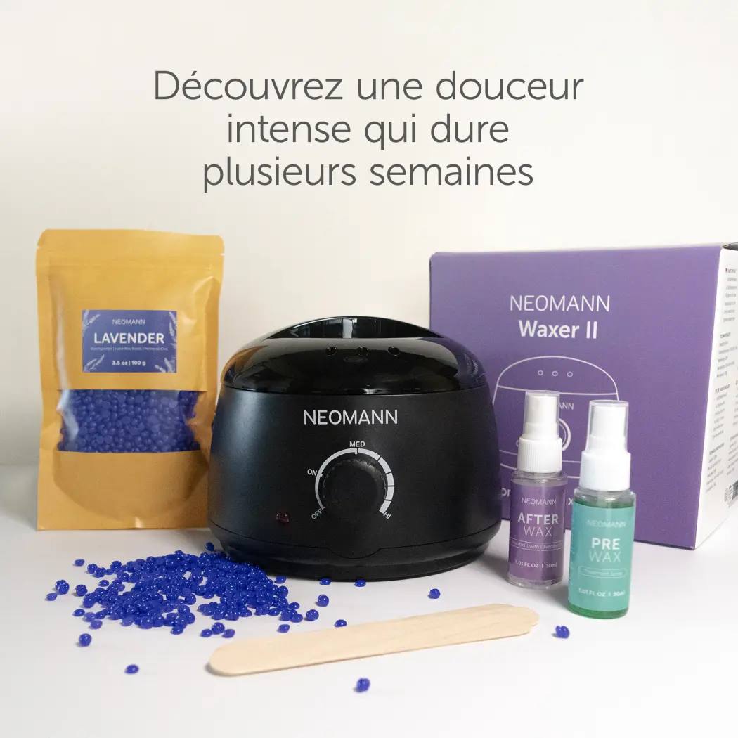 NEOMANN Coffret Waxer II LAV - Kit d'Épilation Complet (Chauffe-Cire, 400g Cire Lavande & Soins Pré/Post) — NEOMANN