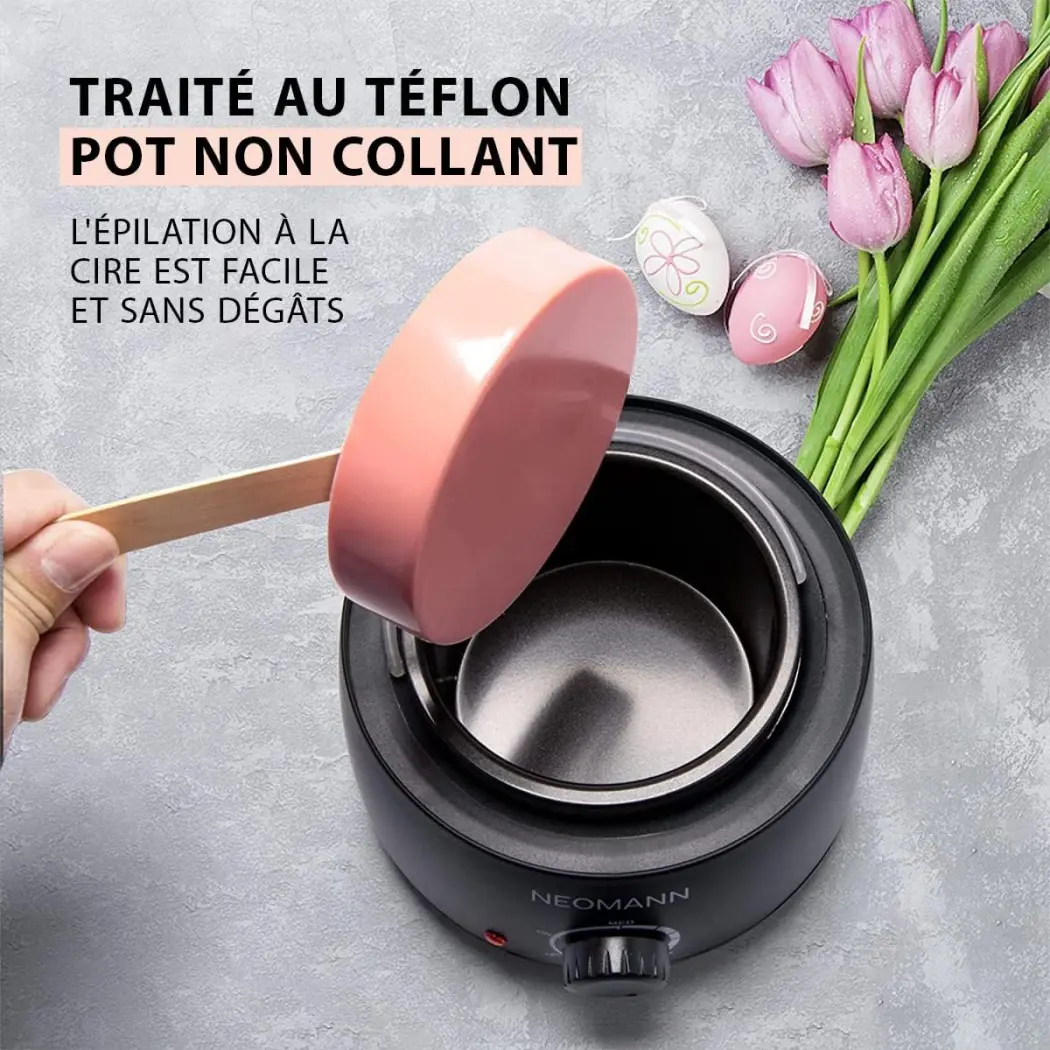 NEOMANN Waxer II Appareil Chauffe Cire Epilation - Epilateur Cire traité au Téflon avec Perles de 300 g, 20 Bâtonnets, pour Ton Corps - Machine Cire Chaude... — NEOMANN