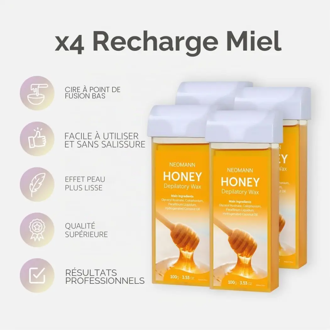 NEOMANN Honey Wax Refills - Recharges de Cire Roll-On au Miel (Lot de 4 x 100g) — NEOMANN