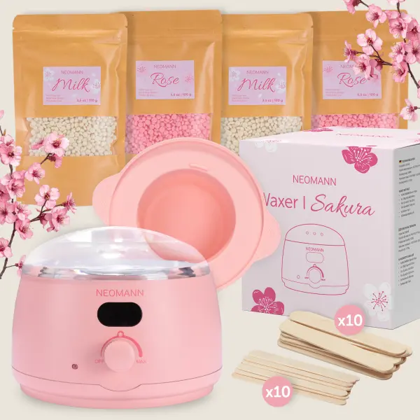 Coffret Waxer I SAKURA - Kit d'Épilation Hydratant Rose & Lait (Chauffe-Cire LED + 400g)