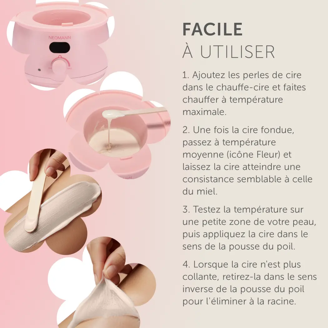 NEOMANN Waxer I SAKURA – Waxer I avec écran LCD, port en silicone, 2 perles de cire rose et 2 perles de cire au lait, 10 grands et 10 petits bâtonnets en bois, design SAKURA rose — NEOMANN