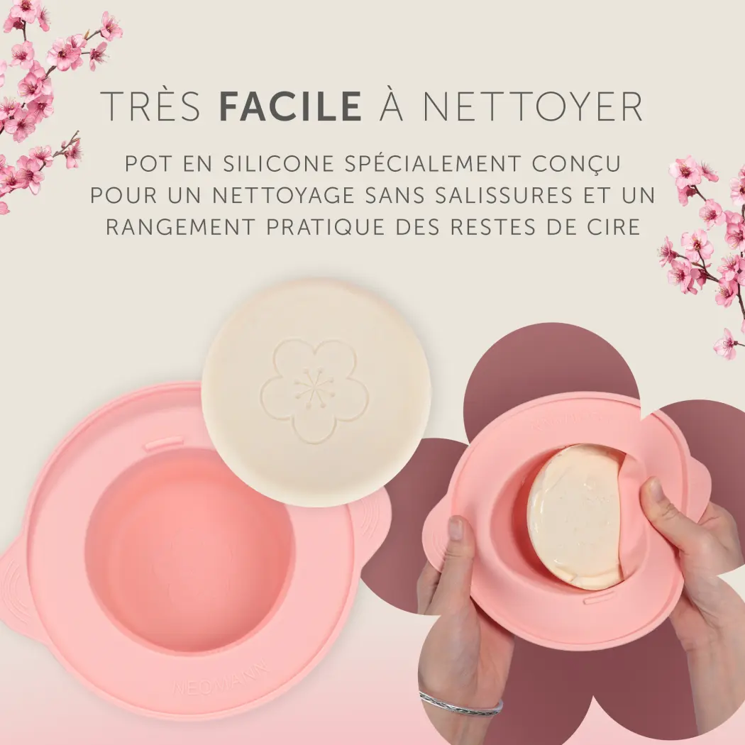 NEOMANN Waxer I SAKURA – Waxer I avec écran LCD, port en silicone, 2 perles de cire rose et 2 perles de cire au lait, 10 grands et 10 petits bâtonnets en bois, design SAKURA rose — NEOMANN