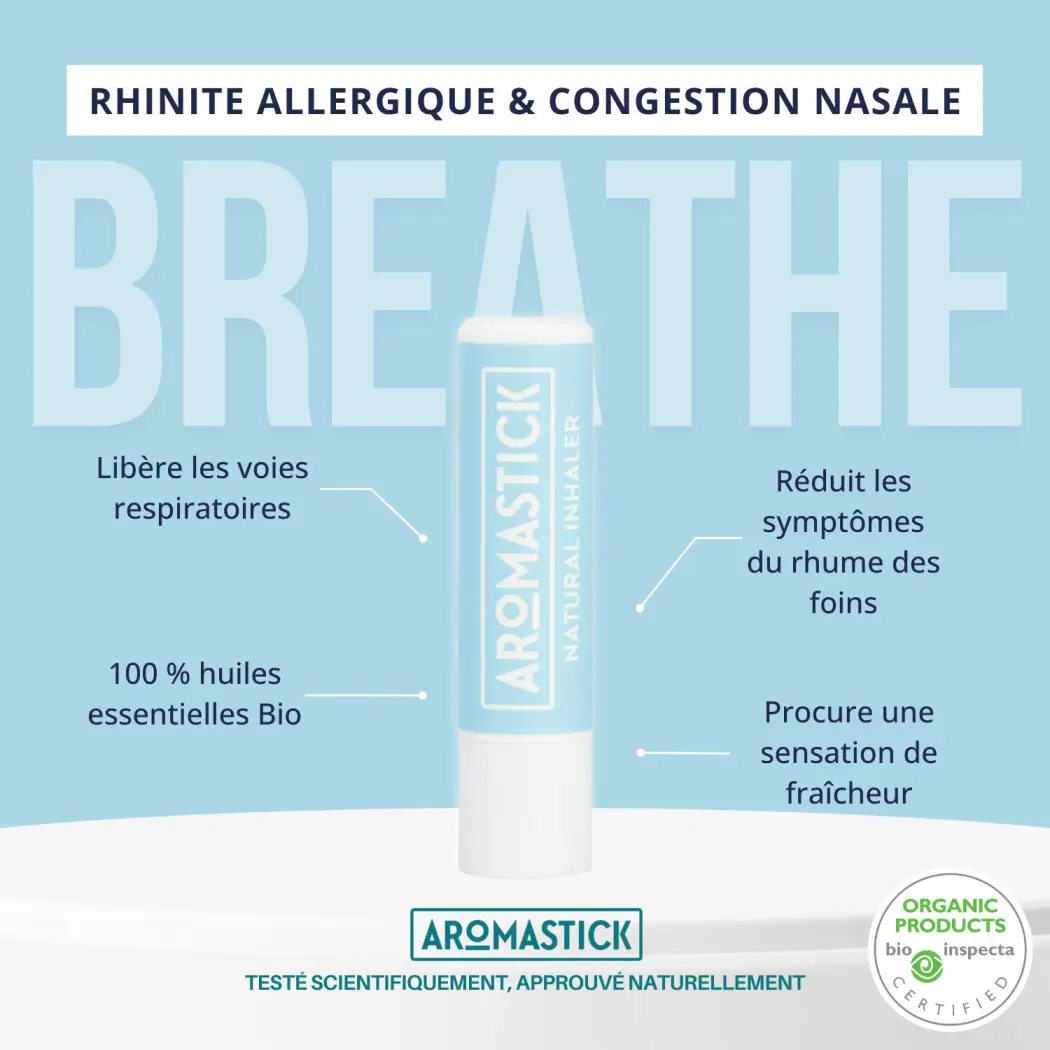 Aromastick Stick Inhaleur Breathe 100% Bio - Huiles Essentielles pour Libérer les Voies Respiratoires et Rhinites Allergiques — BioDiff
