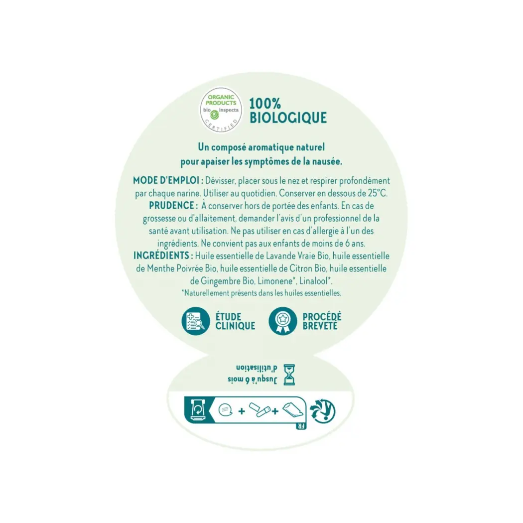Aromastick Stick Inhaleur Nausea 100% Bio - Huiles Essentielles Anti-Nausées Voyage, Mal des Transports et Mal du Matin — BioDiff