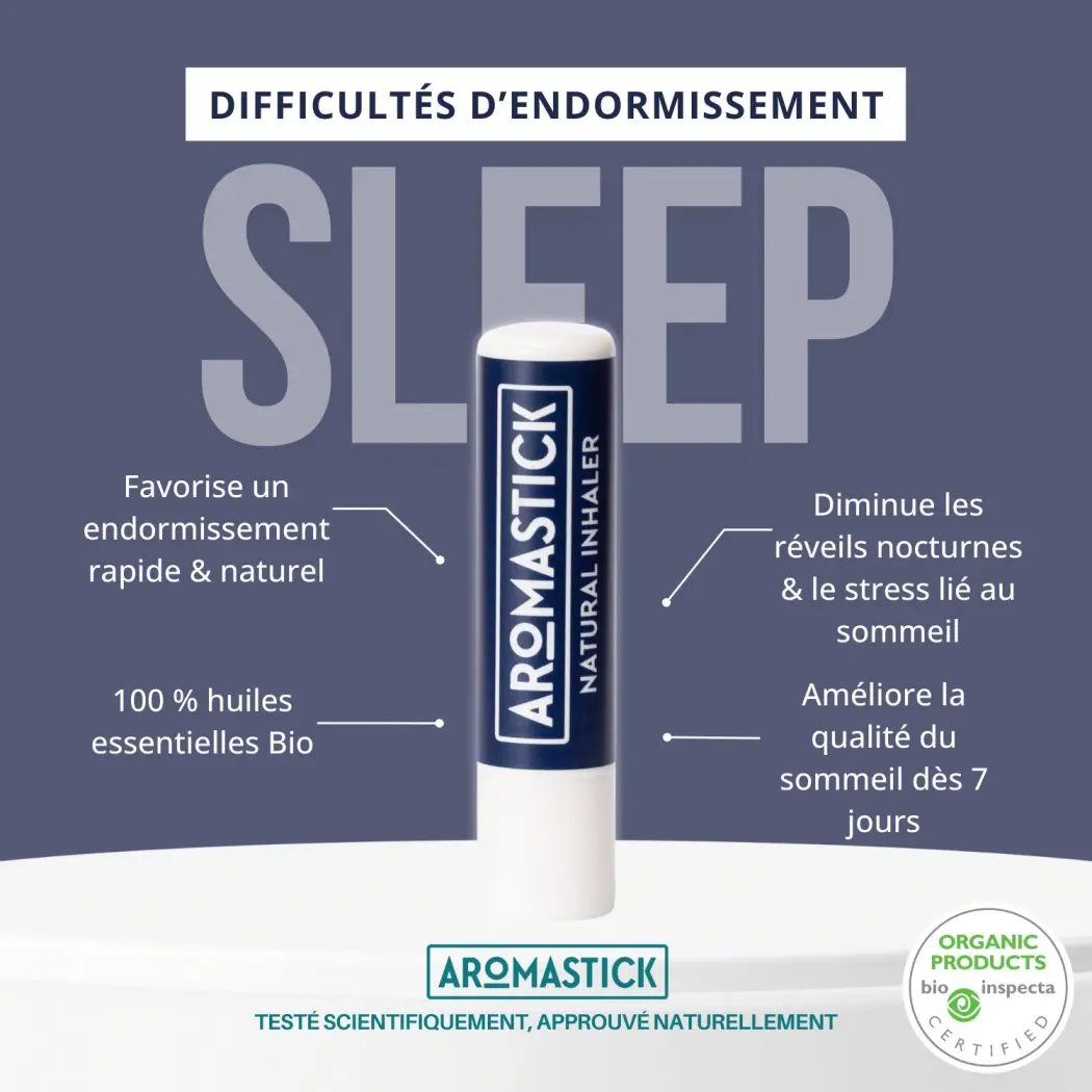 Aromastick Stick Inhaleur Sleep 100% Bio - Huiles Essentielles pour Favoriser l'Endormissement et Qualité du Sommeil — BioDiff