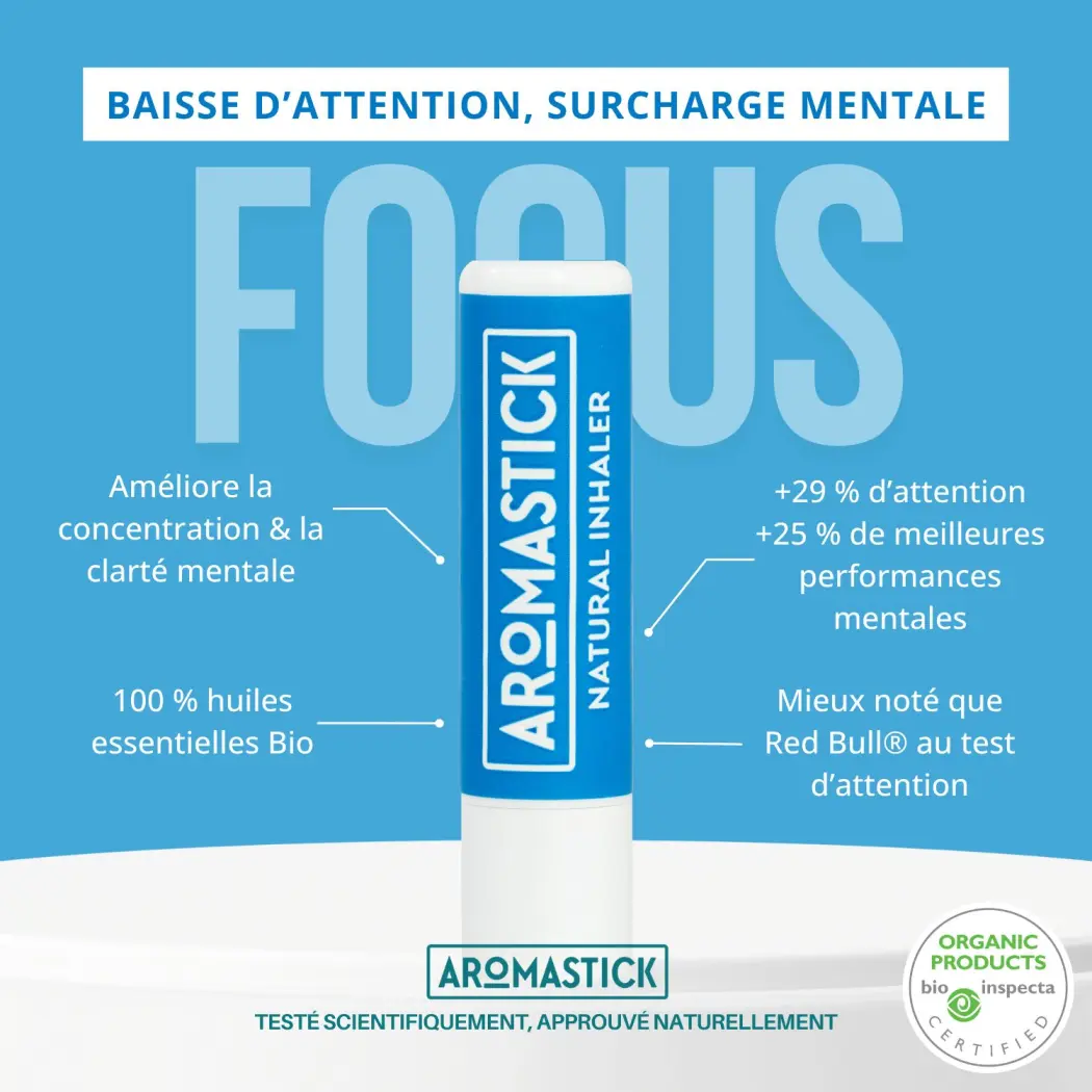 Aromastick Stick Inhaleur Focus 100% Bio - Huiles Essentielles pour Concentration et Attention — BioDiff