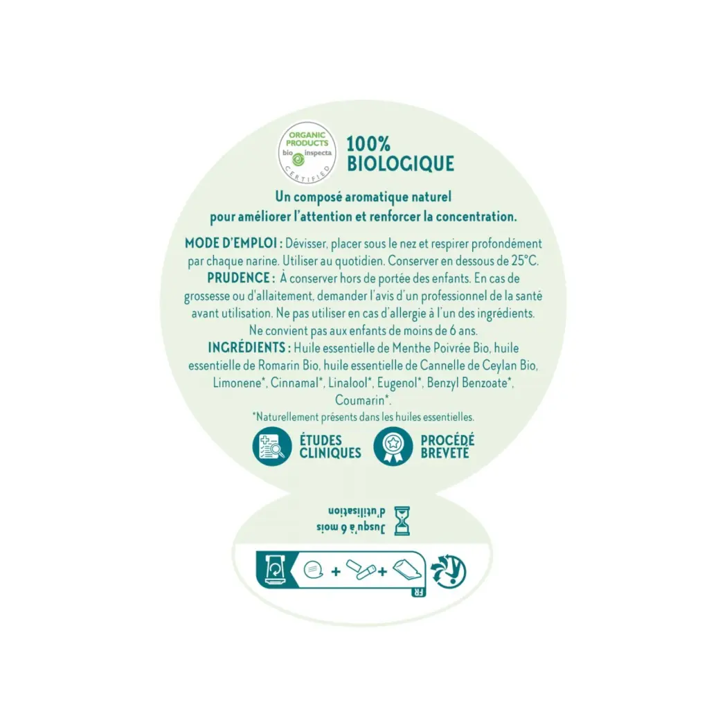 Aromastick Stick Inhaleur Focus 100% Bio - Huiles Essentielles pour Concentration et Attention — BioDiff