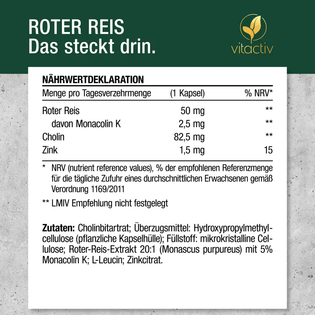 Vitactiv ROTER REIS (Monacolin K) + Cholin + Zink — Green Future E-Commerce GmbH