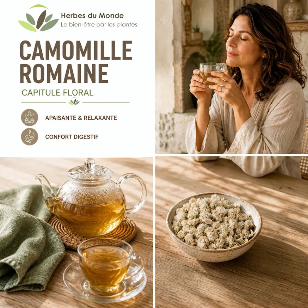 Tisane Camomille Romaine – Fleurs Entières – Origine France – Infusion Naturelle – Sachet 40 g – Herbes du Monde — Herbes du Monde