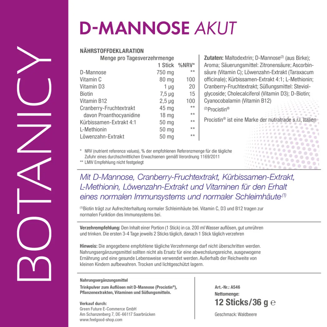 Botanicy D-MANNOSE + Cranberry AKUT Sticks — Green Future E-Commerce GmbH