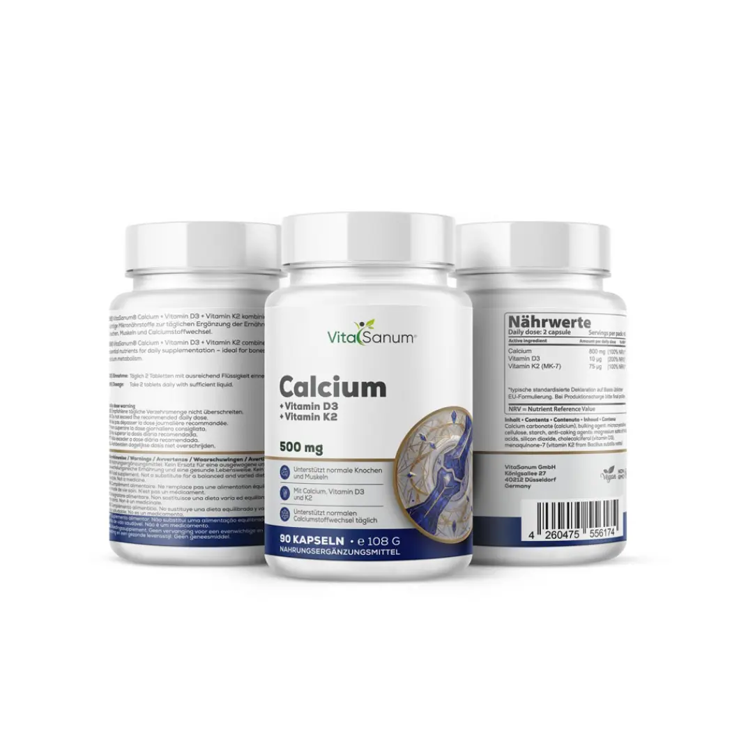 VitaSanum Calcium, vitamine D3 et K2 750 mg – 90 comprimés — VitaSanum