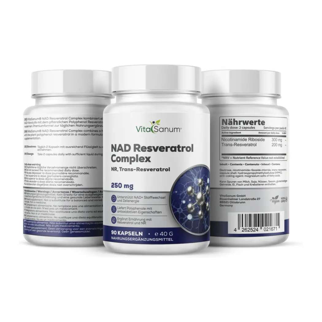 VitaSanum Complexe NAD Resvératrol 300 mg NR + 200 mg – 90 gélules — VitaSanum