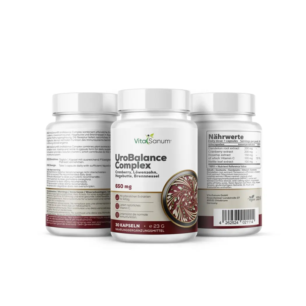 VitaSanum Complexe UroBalance canneberge pissenlit 650 mg – 30 gélules — VitaSanum