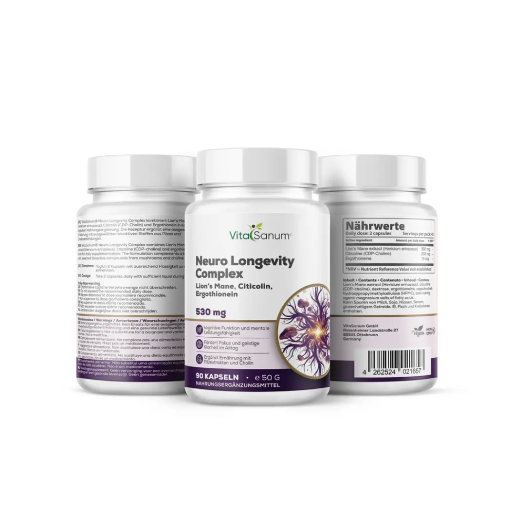 VitaSanum Crinière de lion 800 mg, citicoline, ergothionéine – 90 gélules — VitaSanum